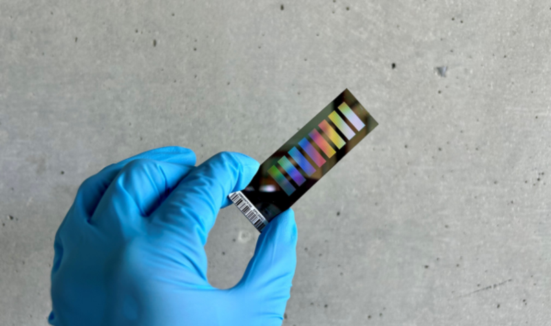 Ein Mitarbeiter des Universitätsklinikums Freiburg hält einen Methylom-Chip, der für die Analyse epigenetischer Veränderungen im Tumorgewebe verwendet wird. ©Universitätsklinikum Freiburg