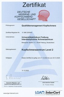 Zertifikat 'Kopfschmerzzentrum Level 2'